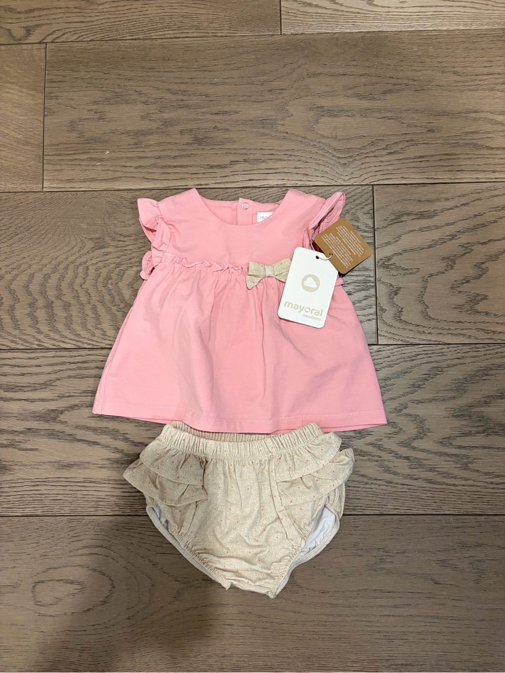 Mayoral Pink Top with Cream Ruffle Bloomers